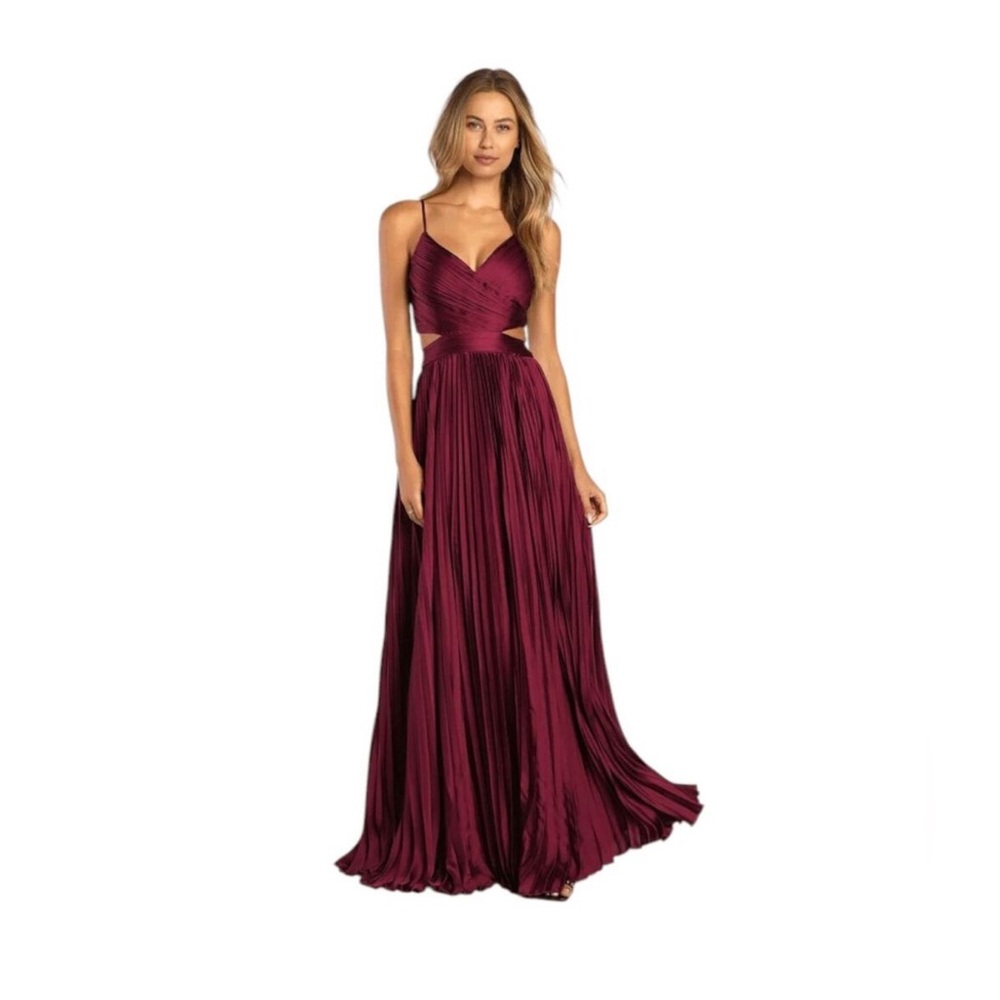 New Lulus Got the Glam Wine Red Pleated Cutout Maxi Dress Small - Picture 2 of 16